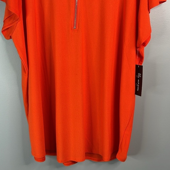 LILY MORGAN NWT Flutter Sleeve Top Orange Zipper V-Neck Stretch Short Sleeves 2X - Picture 4 of 11
